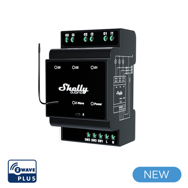 SHELLY Wave PRO 3 Spínací modul na DIN lištu SHELLY Wave PRO 3 Spínací modul na DIN lištu